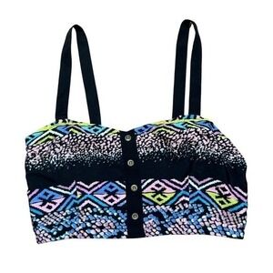 Band‎ of Gypsies Tribal Geometric Print Button Front Smocked Crop Top Small